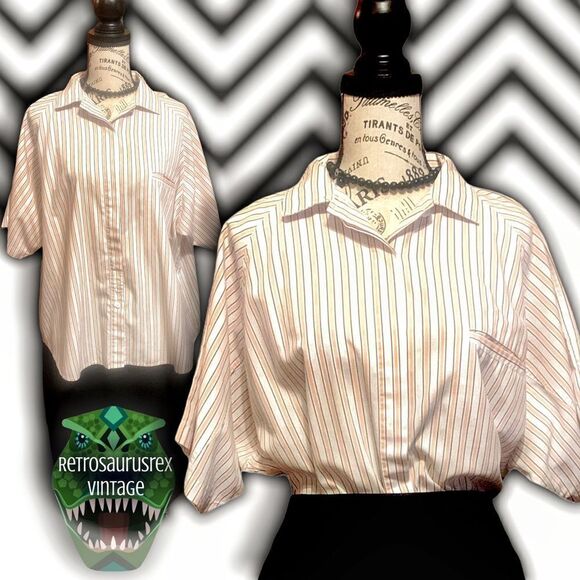 Vintage Tops - Vintage 1980’s Good ‘N Plenty Twee Quirky Striped Button Up Shirt, Plus Size 22W